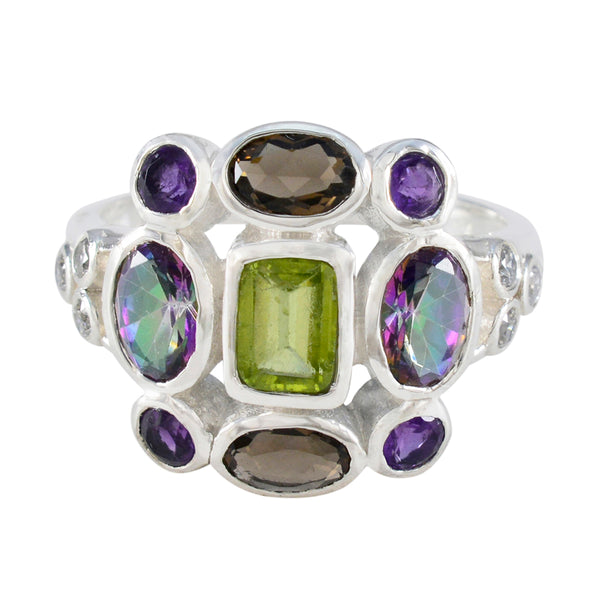 Multi Stone Navratna African 92.5 Silver multicolor Gemstone Classic Cocktail Ring Jewellery