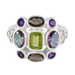 Multi Stone Navratna African 92.5 Silver multicolor Gemstone Classic Cocktail Ring Jewellery