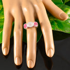 Multi Stone Trilogy Indian Silver multicolor Gemstone Slim Contemporary Ring Jewelry