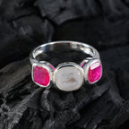 Multi Stone Trilogy Indian Silver multicolor Gemstone Slim Contemporary Ring Jewelry