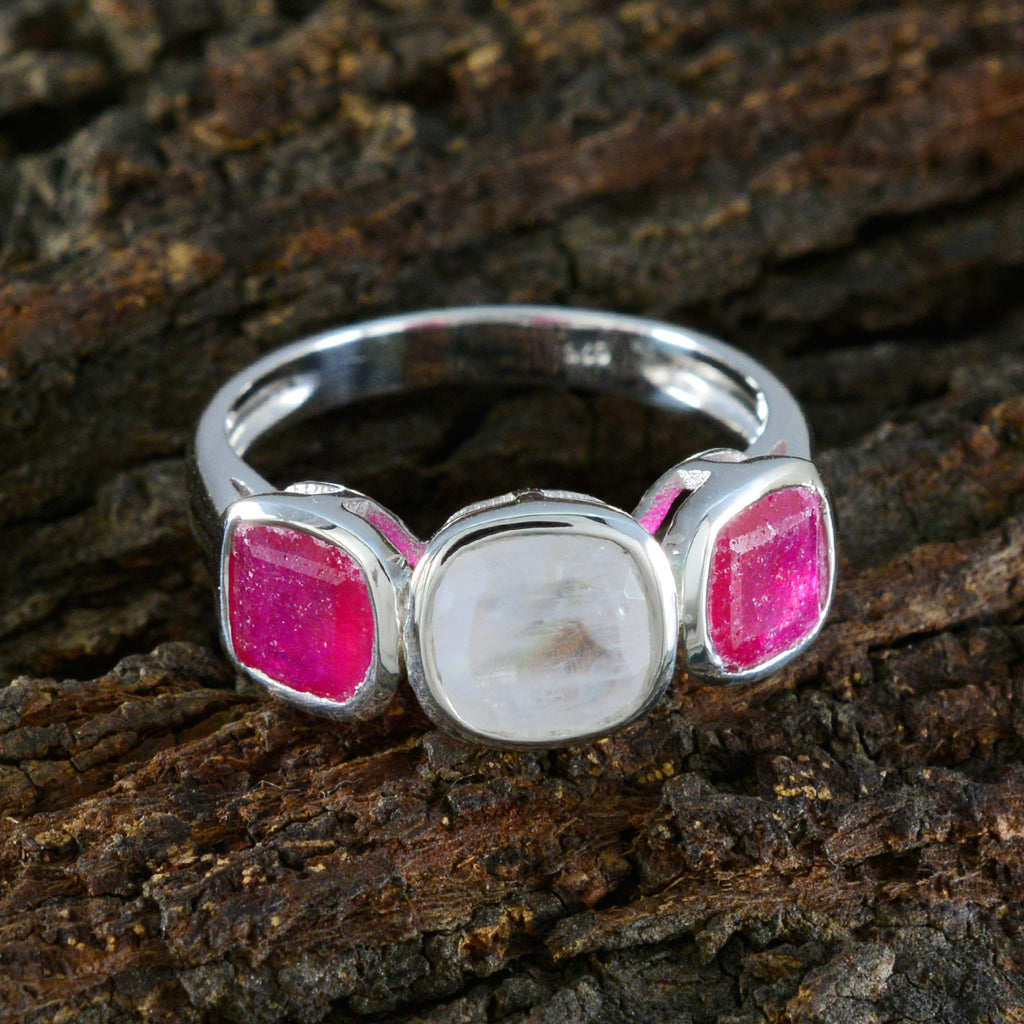 Multi Stone Trilogy Indian Silver multicolor Gemstone Slim Contemporary Ring Jewelry