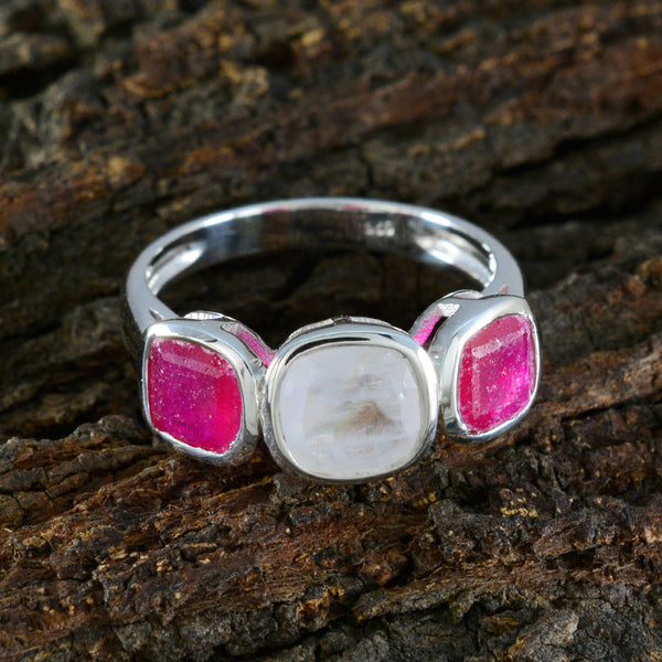 Multi Stone Trilogy Indian Silver multicolor Gemstone Slim Contemporary Ring Jewelry