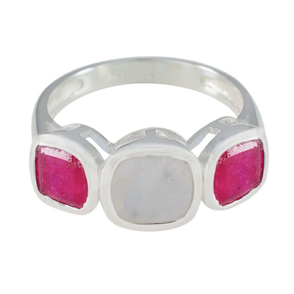 Multi Stone Trilogy Indian Silver multicolor Gemstone Slim Contemporary Ring Jewelry