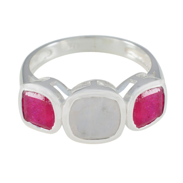 Multi Stone Trilogy Indian Silver multicolor Gemstone Slim Contemporary Ring Jewelry