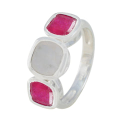 Multi Stone Trilogy Indian Silver multicolor Gemstone Slim Contemporary Ring Jewelry