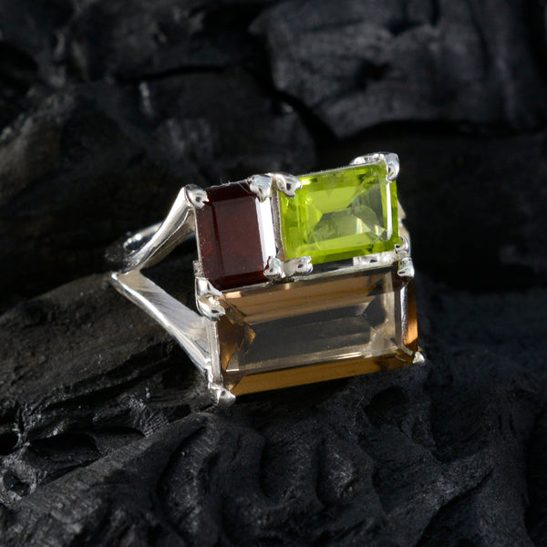 Multi Stone Trilogy Russian 925 Silver multicolor Gemstones Classic Trendy Ring Jewellery