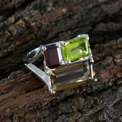 Multi Stone Trilogy Russian 925 Silver multicolor Gemstones Classic Trendy Ring Jewellery