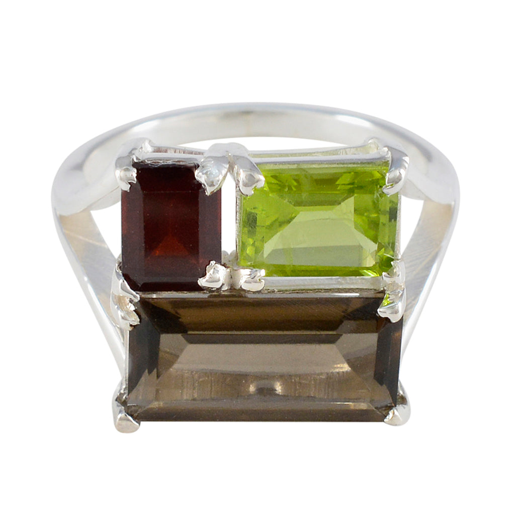 Multi Stone Trilogy Russian 925 Silver multicolor Gemstones Classic Trendy Ring Jewellery