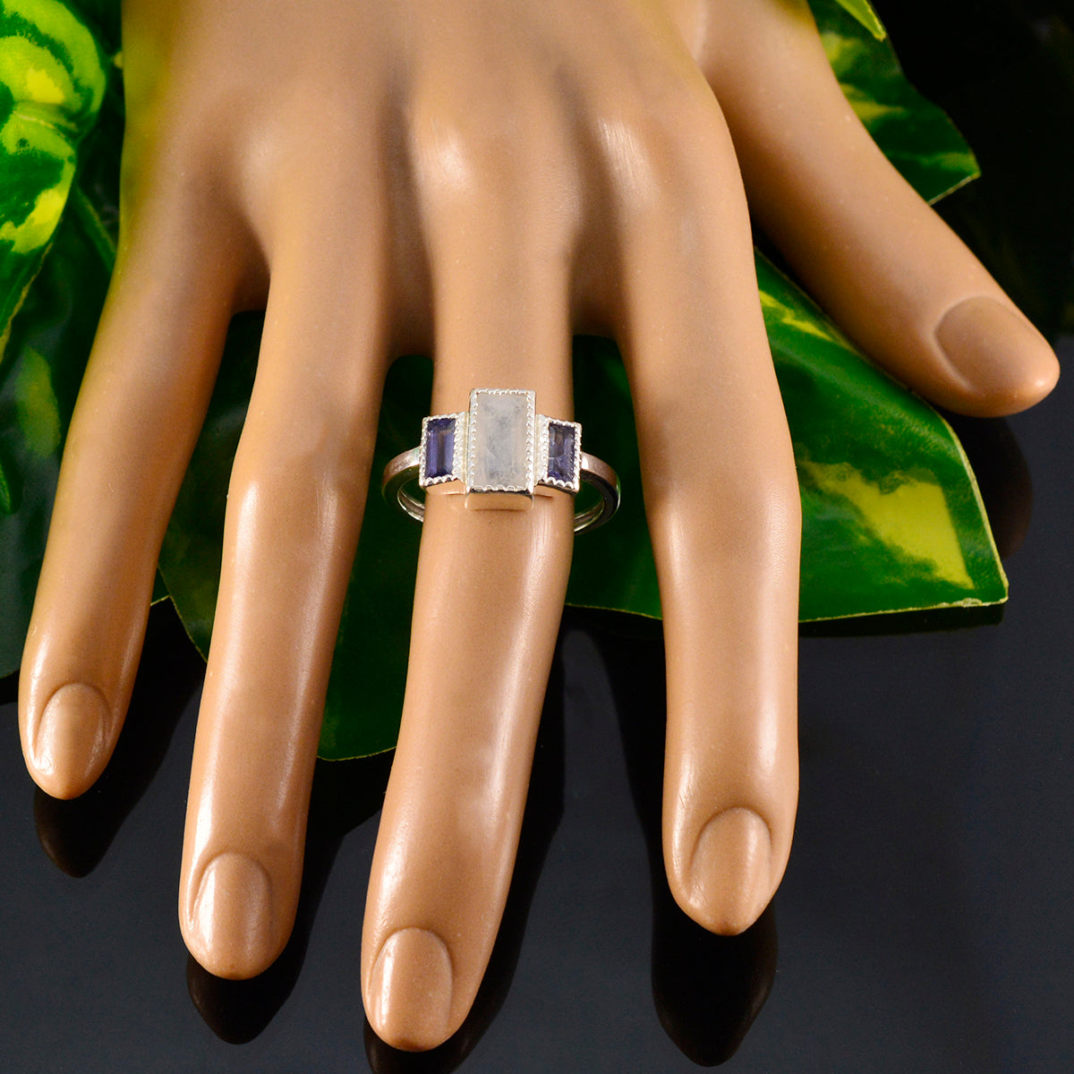 Multi Stone Trilogy Indian Silver multicolor Gemstone Featherlight Artisan Ring Jewellery