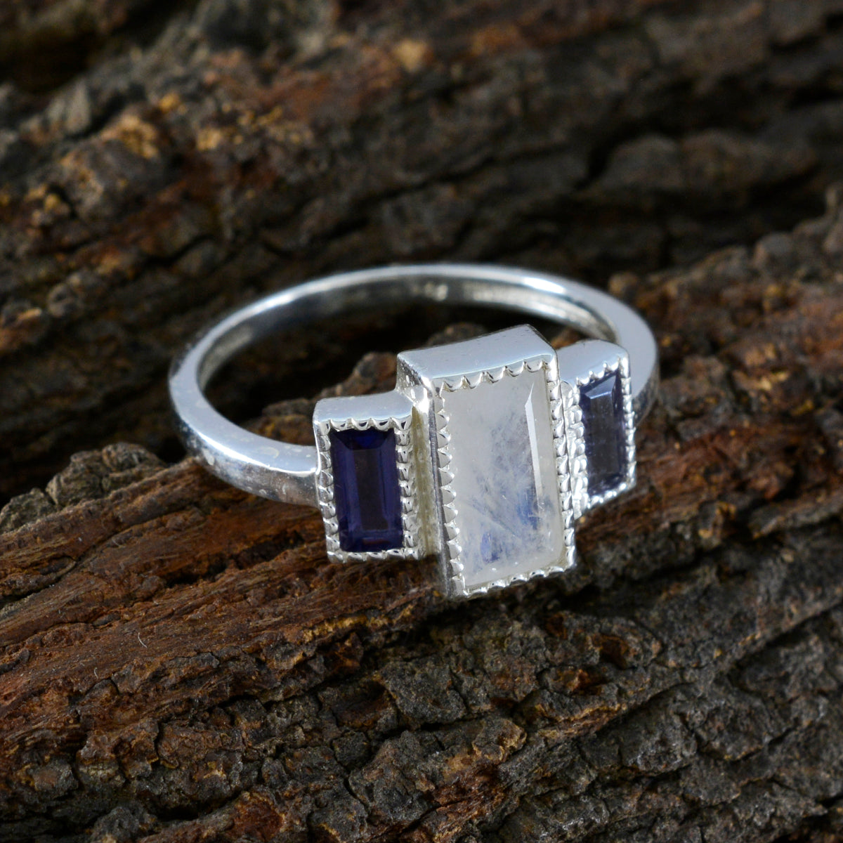 Multi Stone Trilogy Indian Silver multicolor Gemstone Featherlight Artisan Ring Jewellery