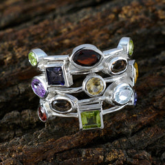 Multi Stone multiple Russian Sterling Silver multicolor Gemstones Eye catching Cocktail Ring Jewelry