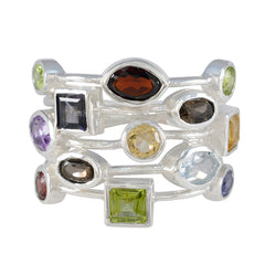 Multi Stone multiple Russian Sterling Silver multicolor Gemstones Eye catching Cocktail Ring Jewelry