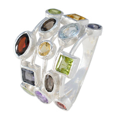 Multi Stone multiple Russian Sterling Silver multicolor Gemstones Eye catching Cocktail Ring Jewelry