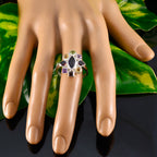 Multi Stone navratna Russian 925 Silver multicolor Gems Eye catching Cocktail Ring Jewelry