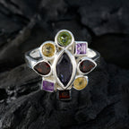 Multi Stone navratna Russian 925 Silver multicolor Gems Eye catching Cocktail Ring Jewelry