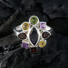 Multi Stone navratna Russian 925 Silver multicolor Gems Eye catching Cocktail Ring Jewelry