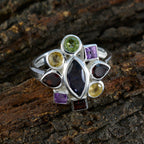 Multi Stone navratna Russian 925 Silver multicolor Gems Eye catching Cocktail Ring Jewelry