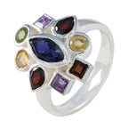 Multi Stone navratna Russian 925 Silver multicolor Gems Eye catching Cocktail Ring Jewelry
