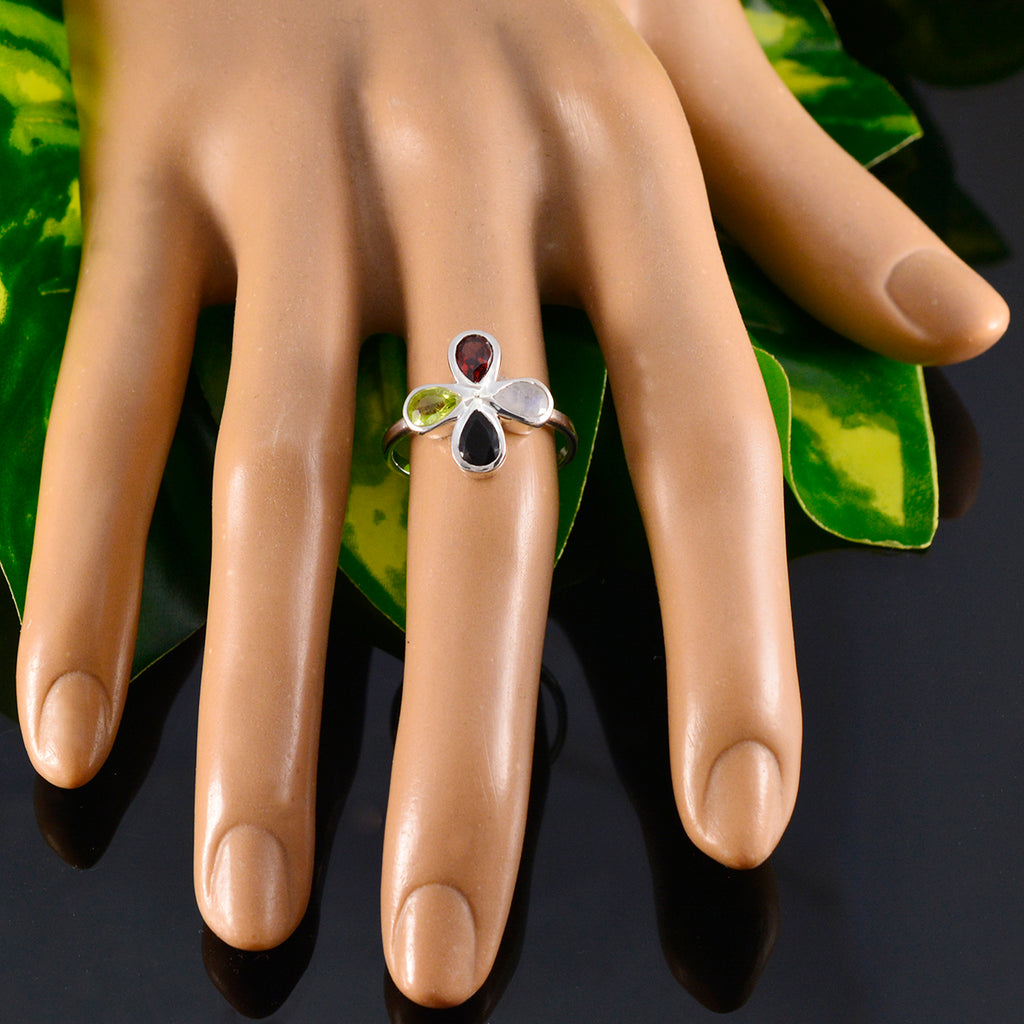 Multi Stone quarter Turkish Sterling Silver multicolor Gemstone Dainty Floral Ring Jewellery