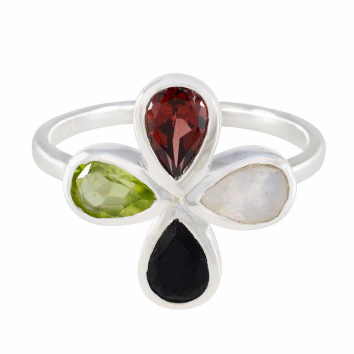 Multi Stone quarter Turkish Sterling Silver multicolor Gemstone Dainty Floral Ring Jewellery メイン画像