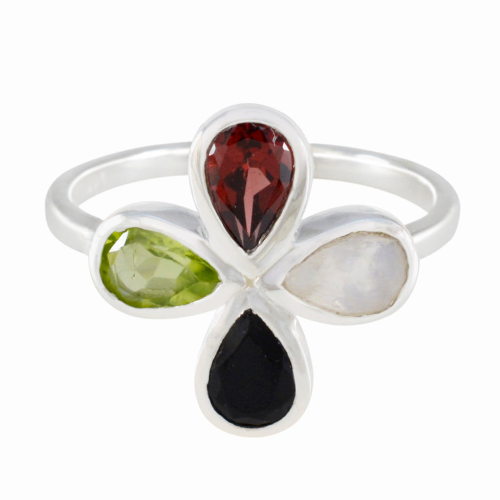 Multi Stone quarter Turkish Sterling Silver multicolor Gemstone Dainty Floral Ring Jewellery