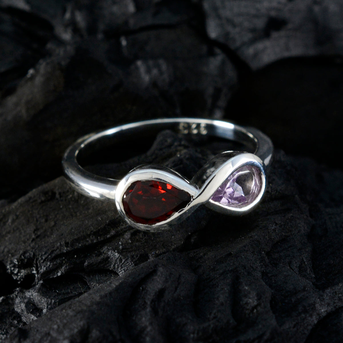 Multi Stone Toi et Moi Japanese Sterling Silver multicolor Gemstone Dainty Graceful Ring Jewelry