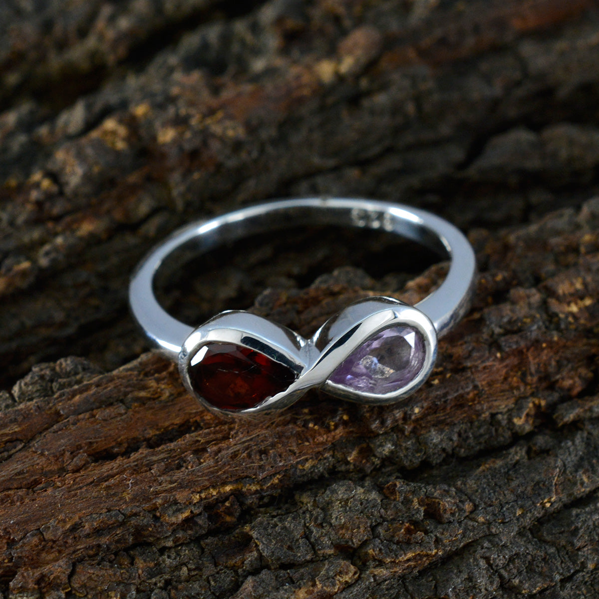 Multi Stone Toi et Moi Japanese Sterling Silver multicolor Gemstone Dainty Graceful Ring Jewelry