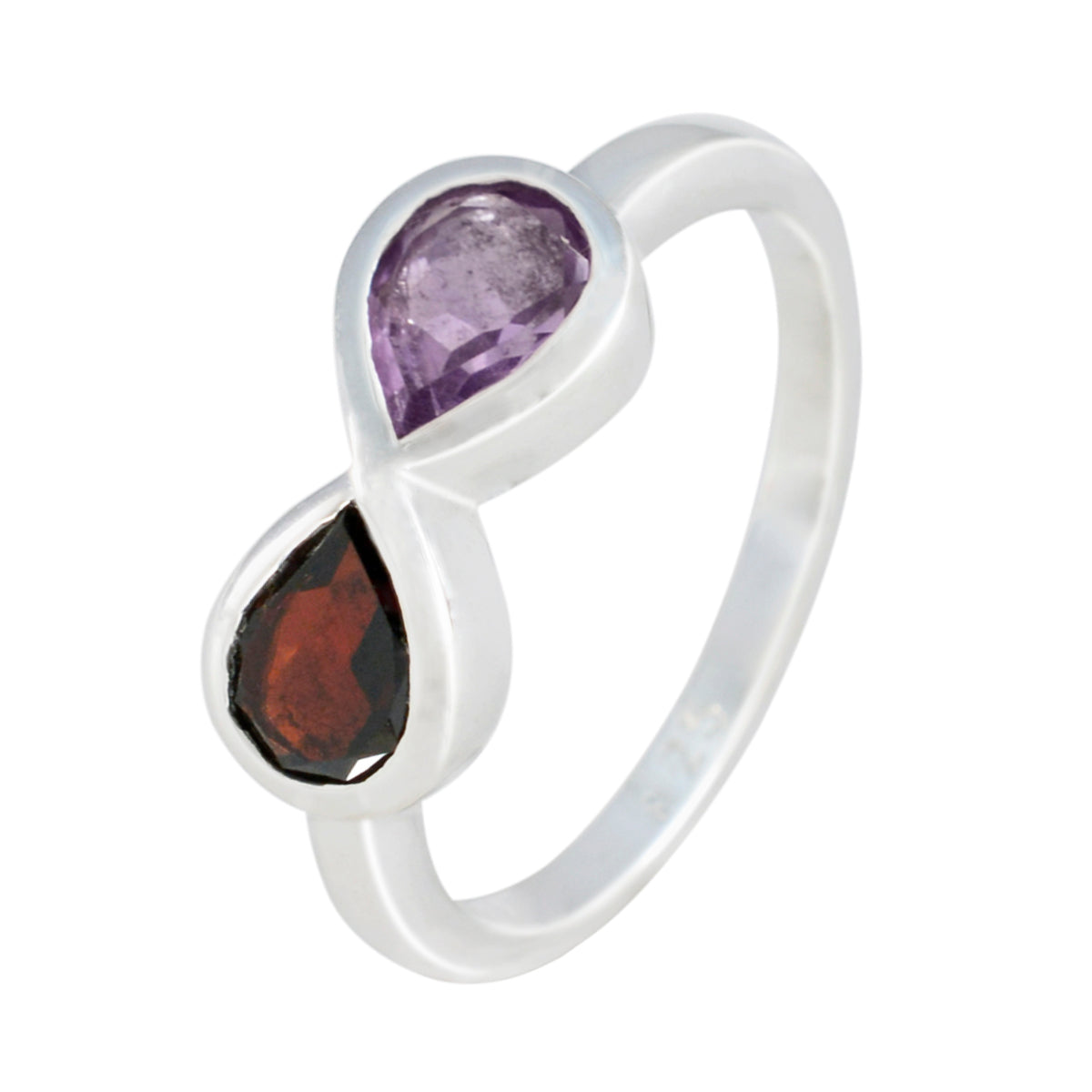Multi Stone Toi et Moi Japanese Sterling Silver multicolor Gemstone Dainty Graceful Ring Jewelry