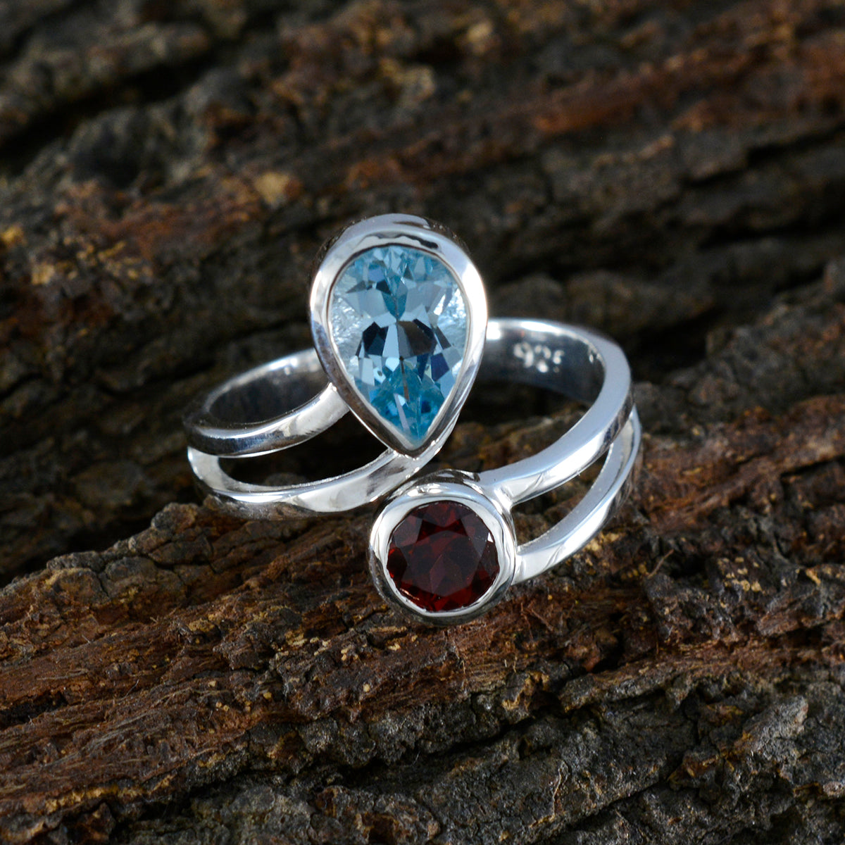 Multi Stone Toi et Moi Moroccan 925 Silver multicolor Gemstone Tiny Modern Ring Jewellery