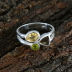 Multi Stone Trilogy Indian 925 Silver multicolor Gems Minimal Modern Ring Jewelry