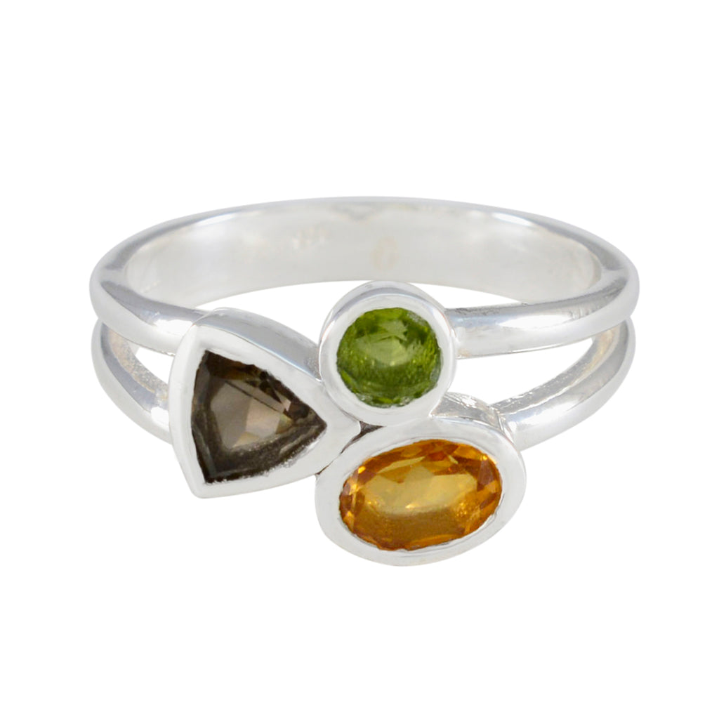 Multi Stone Trilogy Indian 925 Silver multicolor Gems Minimal Modern Ring Jewelry