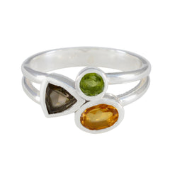 Multi-Stein-Trilogie, indischer 925er Silber, mehrfarbige Edelsteine, minimaler moderner Ringschmuck