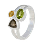 Multi Stone Trilogy Indian 925 Silver multicolor Gems Minimal Modern Ring Jewelry