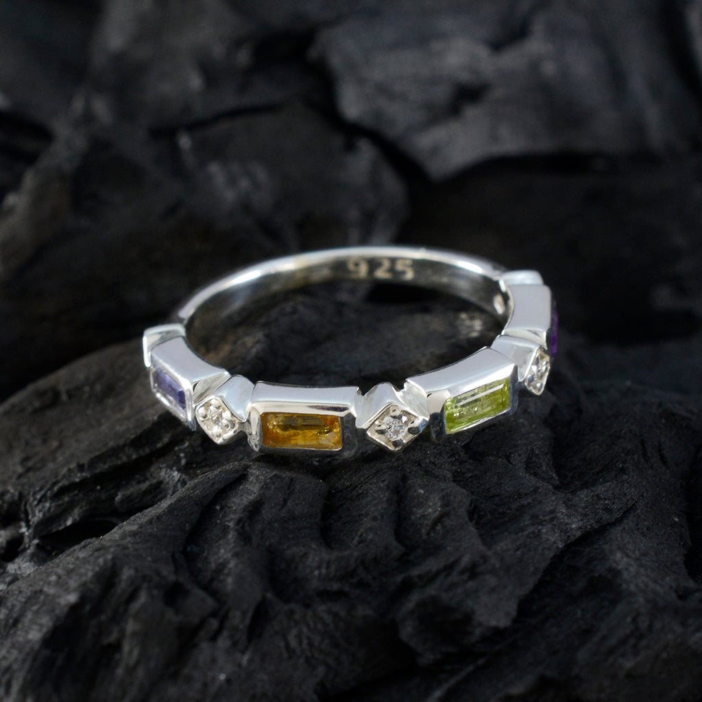 Multi Stone quarter Turkish Silver multicolor Gems Dainty Trendy Band Jewelry