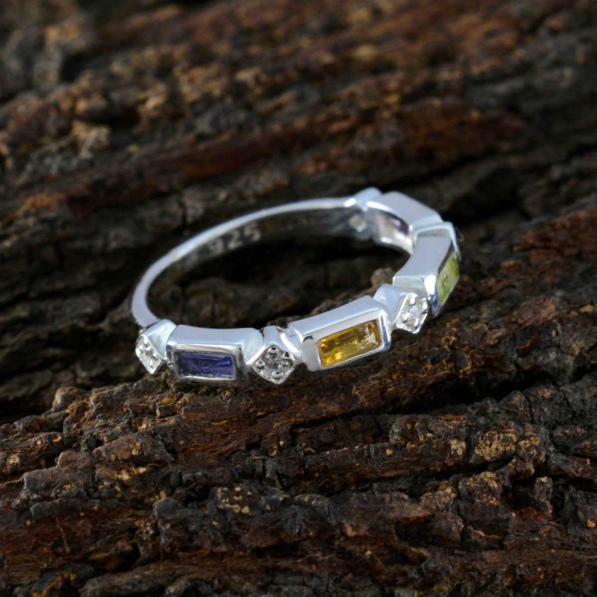 Multi Stone quarter Turkish Silver multicolor Gems Dainty Trendy Band Jewelry