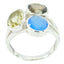 Multi Stone Trilogy Russian 92.5 Silver multicolor Gemstone Mid weight Cocktail Ring Jewellery