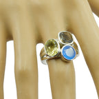 Multi Stone Trilogy Russian 92.5 Silver multicolor Gemstone Mid weight Cocktail Ring Jewellery