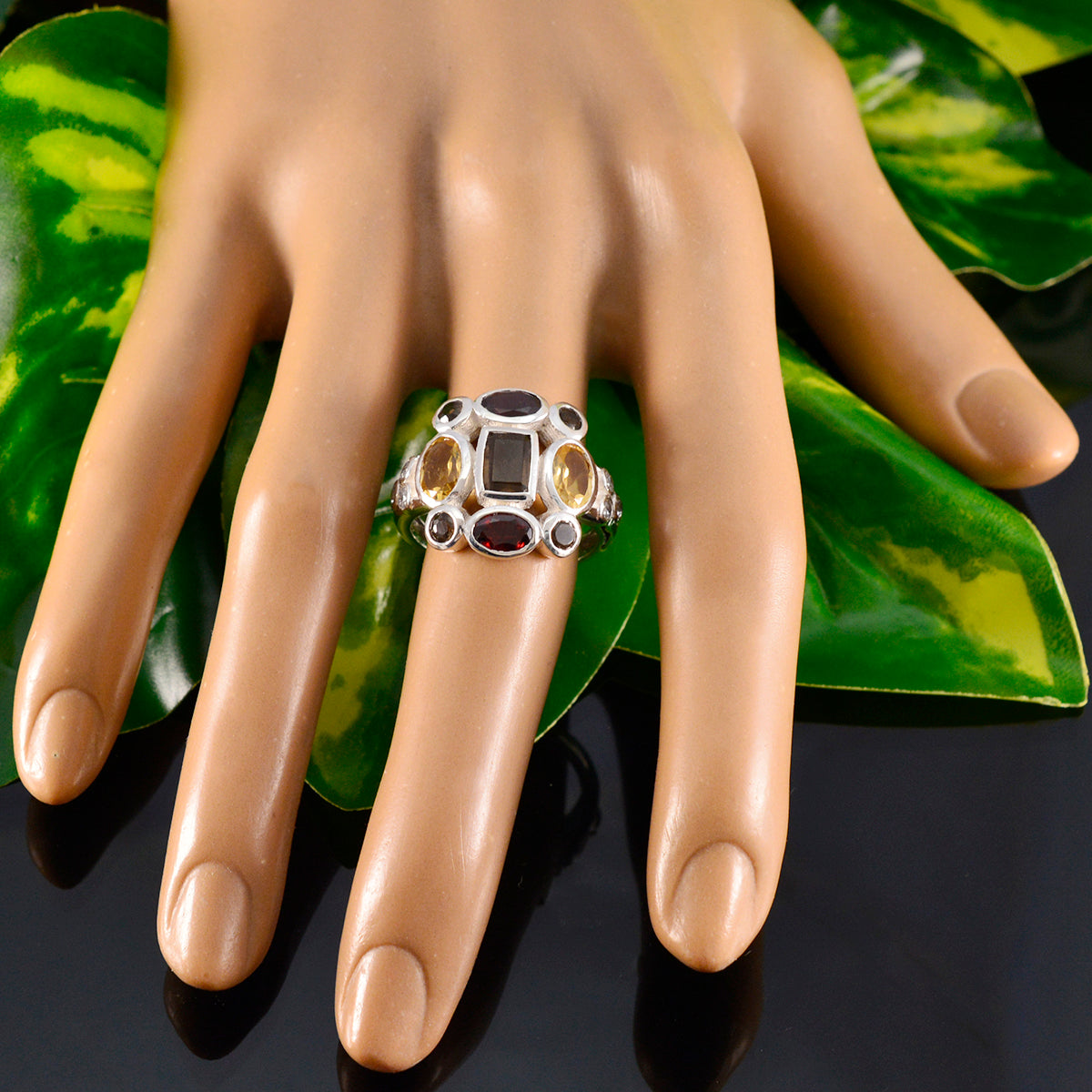 Multi Stone Navratna Russian 925 Sterling Silver multicolor Gemstones Classic Cocktail Ring Jewelry