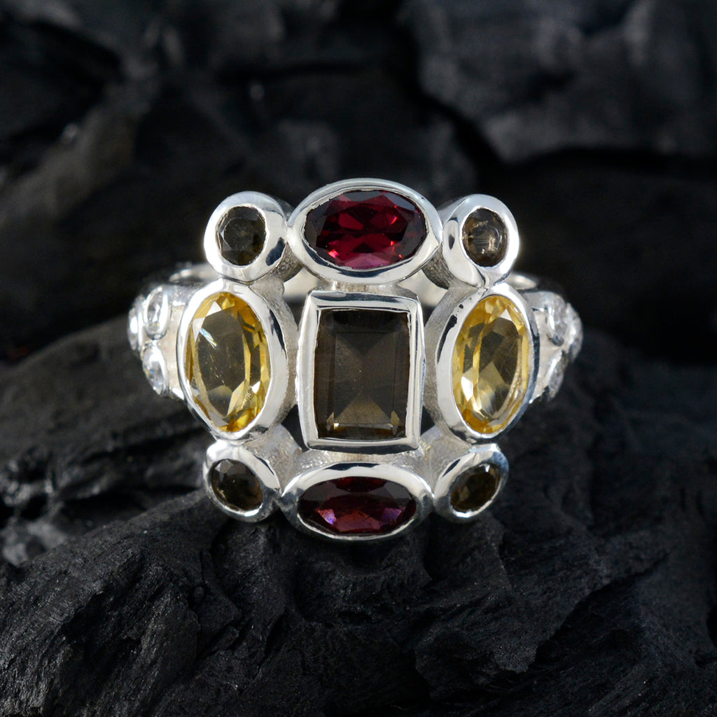 Multi Stone Navratna Russian 925 Sterling Silver multicolor Gemstones Classic Cocktail Ring Jewelry