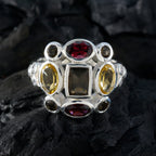 Multi Stone Navratna Russian 925 Sterling Silver multicolor Gemstones Classic Cocktail Ring Jewelry