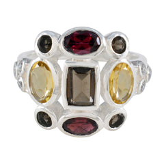 Multi Stone Navratna Russian 925 Sterling Silver multicolor Gemstones Classic Cocktail Ring Jewelry