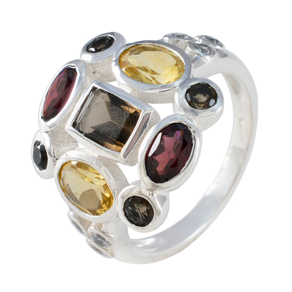 Multi Stone Navratna Russian 925 Sterling Silver multicolor Gemstones Classic Cocktail Ring Jewelry