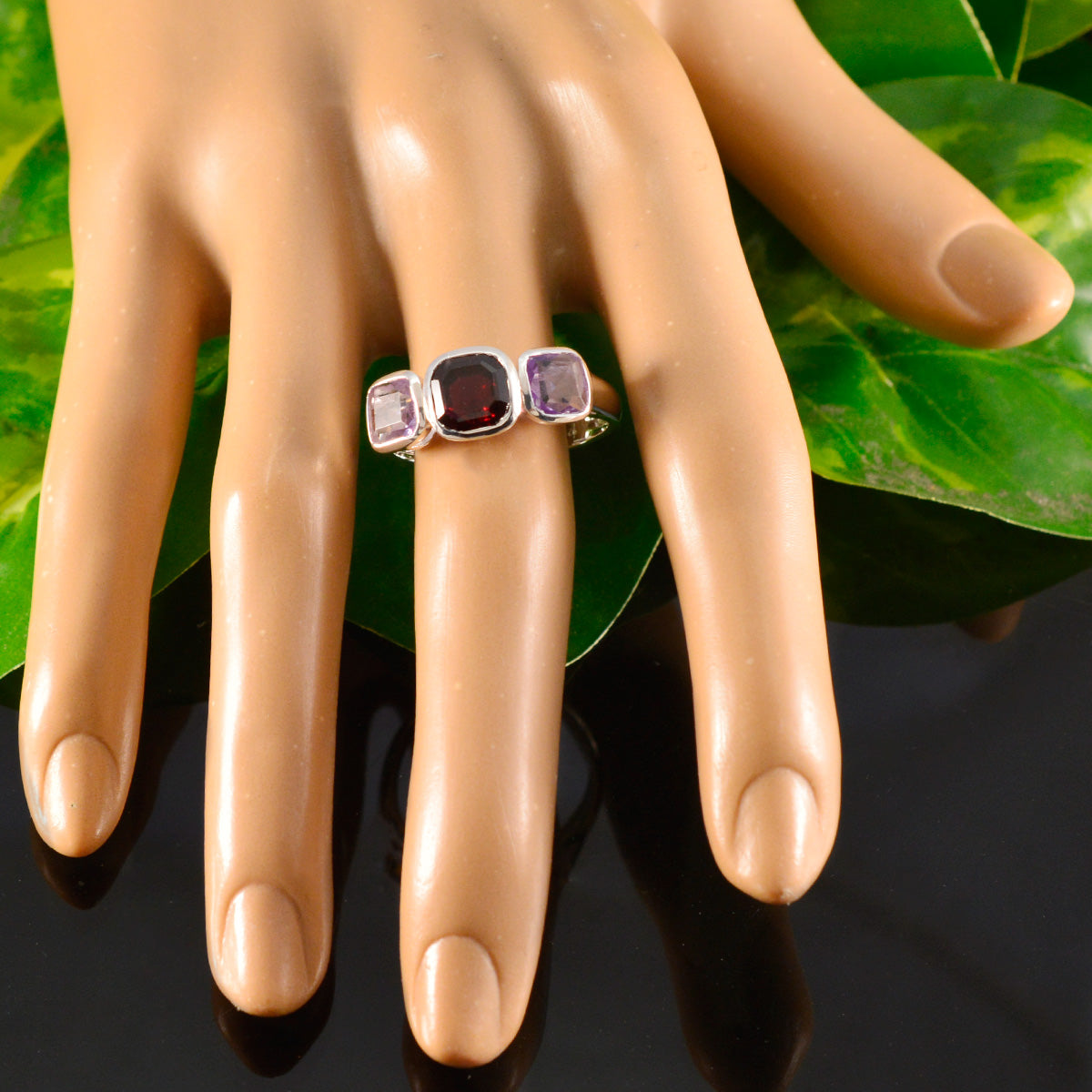 Multi Stone Trilogy African Sterling Silver multicolor Gemstones Slim Abstract Ring Jewellery