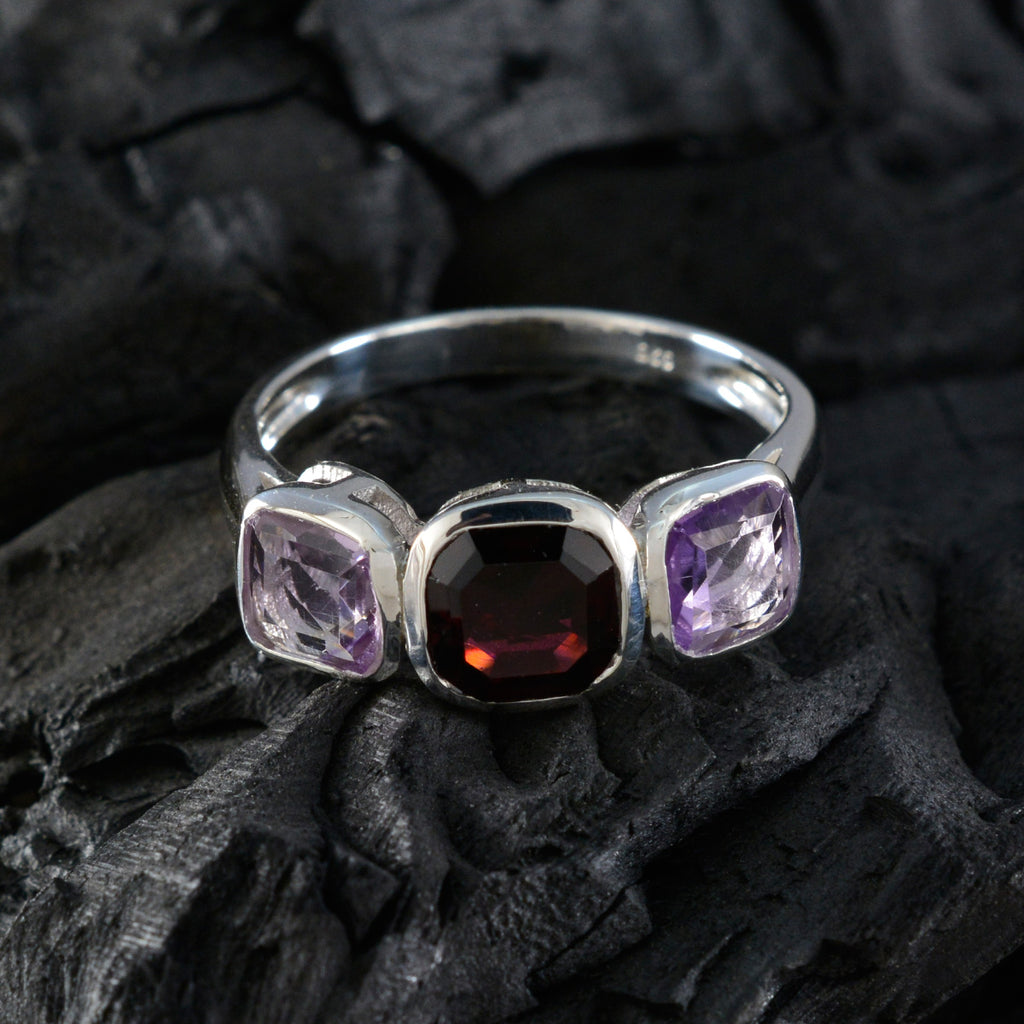 Multi Stone Trilogy African Sterling Silver multicolor Gemstones Slim Abstract Ring Jewellery