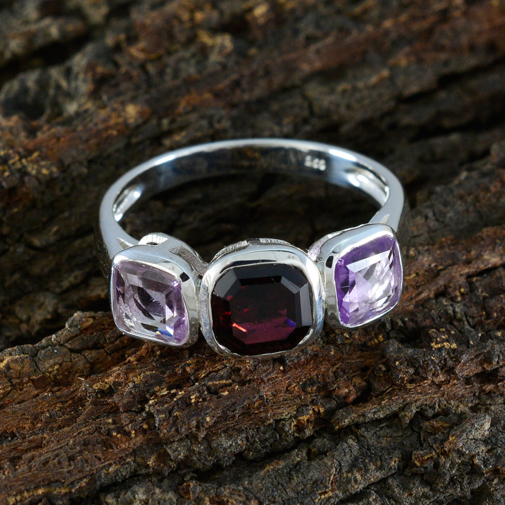 Multi Stone Trilogy African Sterling Silver multicolor Gemstones Slim Abstract Ring Jewellery