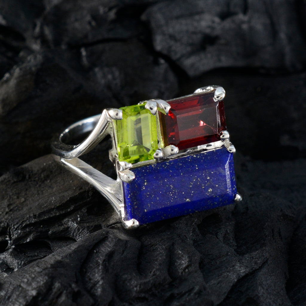 Multi Stone Trilogy Moroccan 92.5 Silver multicolor Gems Classic Trendy Ring Jewelry