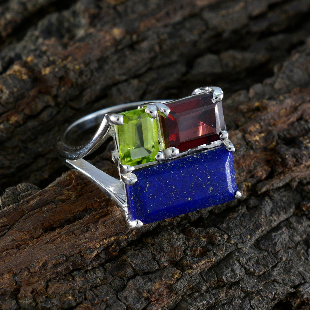 Multi Stone Trilogy Moroccan 92.5 Silver multicolor Gems Classic Trendy Ring Jewelry