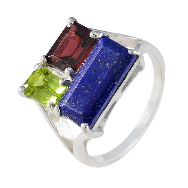 Multi Stone Trilogy Moroccan 92.5 Silver multicolor Gems Classic Trendy Ring Jewelry