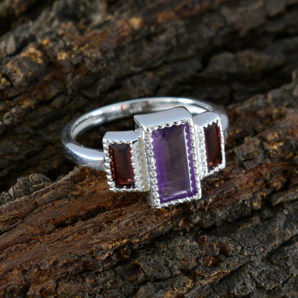 Multi Stone Trilogy African Sterling Silver multicolor Gemstones Featherlight Romantic Ring Jewelry