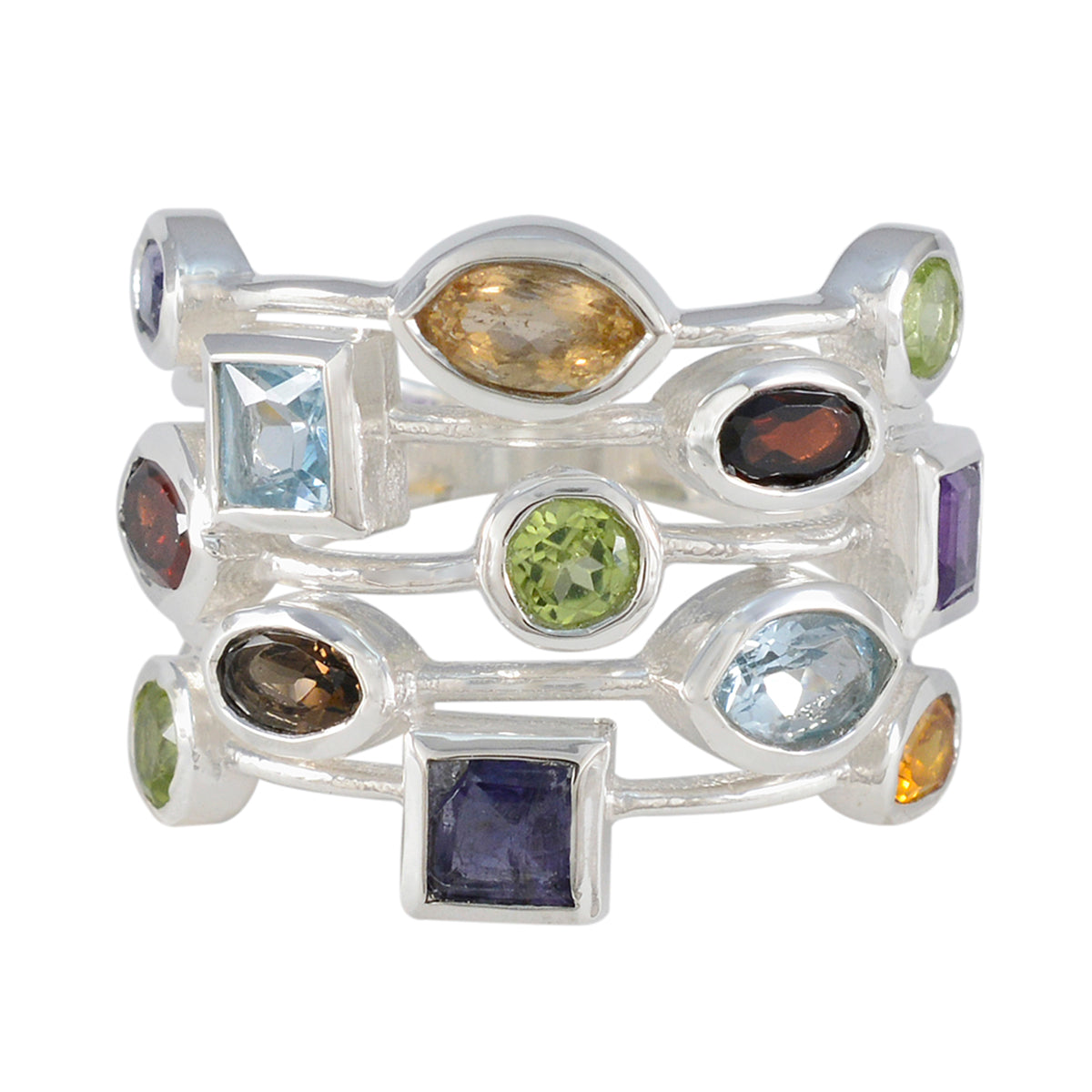 Multi Stone multiple Moroccan 925 Silver multicolor Gems Eye catching Cocktail Ring Jewellery Main image